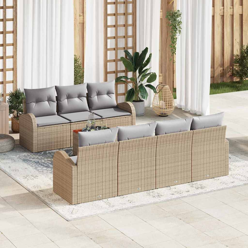 Tuinbankenset met kussen 8 pcs Beige poly rattan is nu te koop bij PeponiXL, paradijselijk wonen!