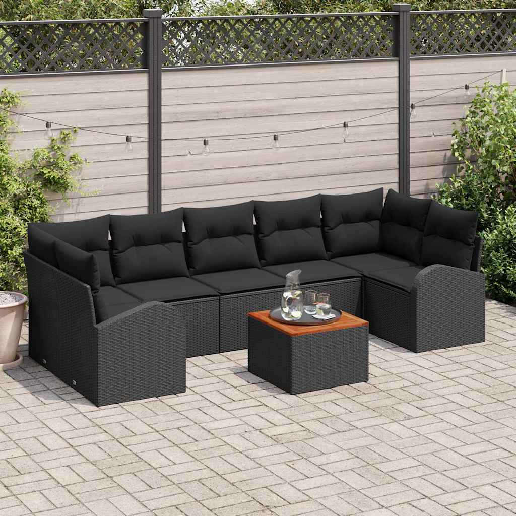 Tuinbankenset met kussen 8 pcs Zwart poly rattan is nu te koop bij PeponiXL, paradijselijk wonen!