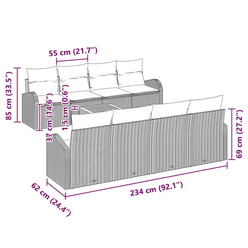 Tuinbankenset met kussen 9 pcs Beige poly rattan is nu te koop bij PeponiXL, paradijselijk wonen!