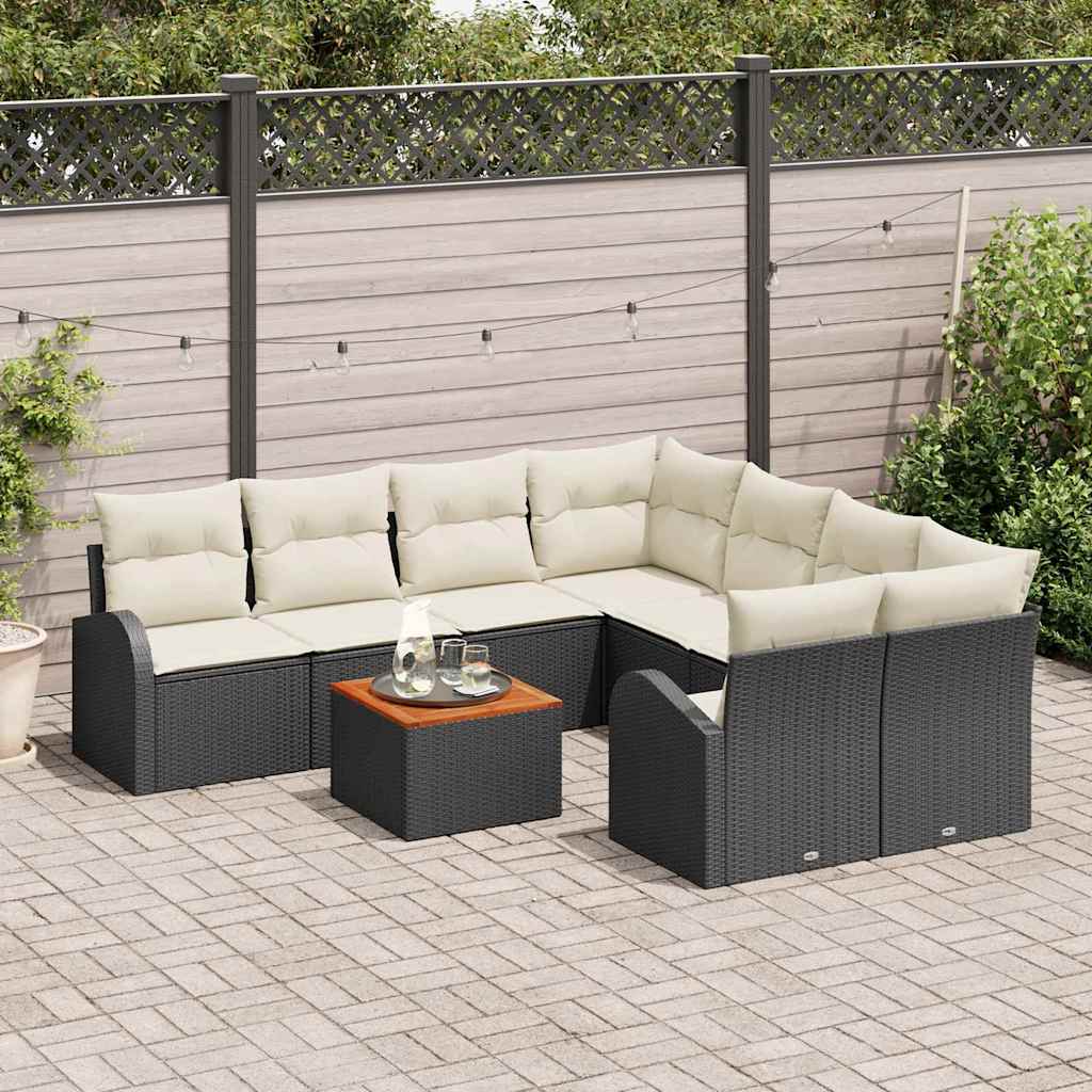Tuinbankenset met kussen 9 pcs Zwart poly rattan is nu te koop bij PeponiXL, paradijselijk wonen!