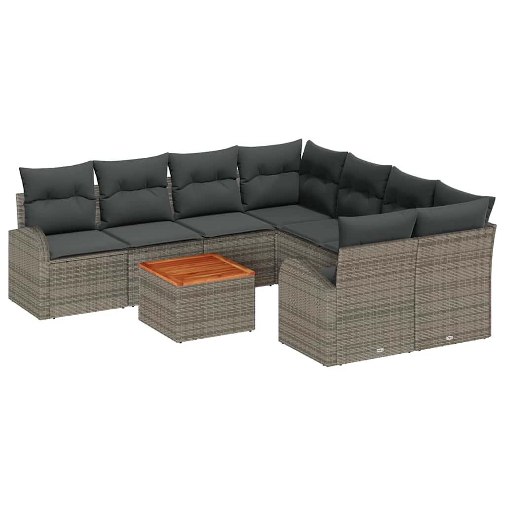 Tuinbankenset met kussen 9 pcs Grijs poly rattan is nu te koop bij PeponiXL, paradijselijk wonen!