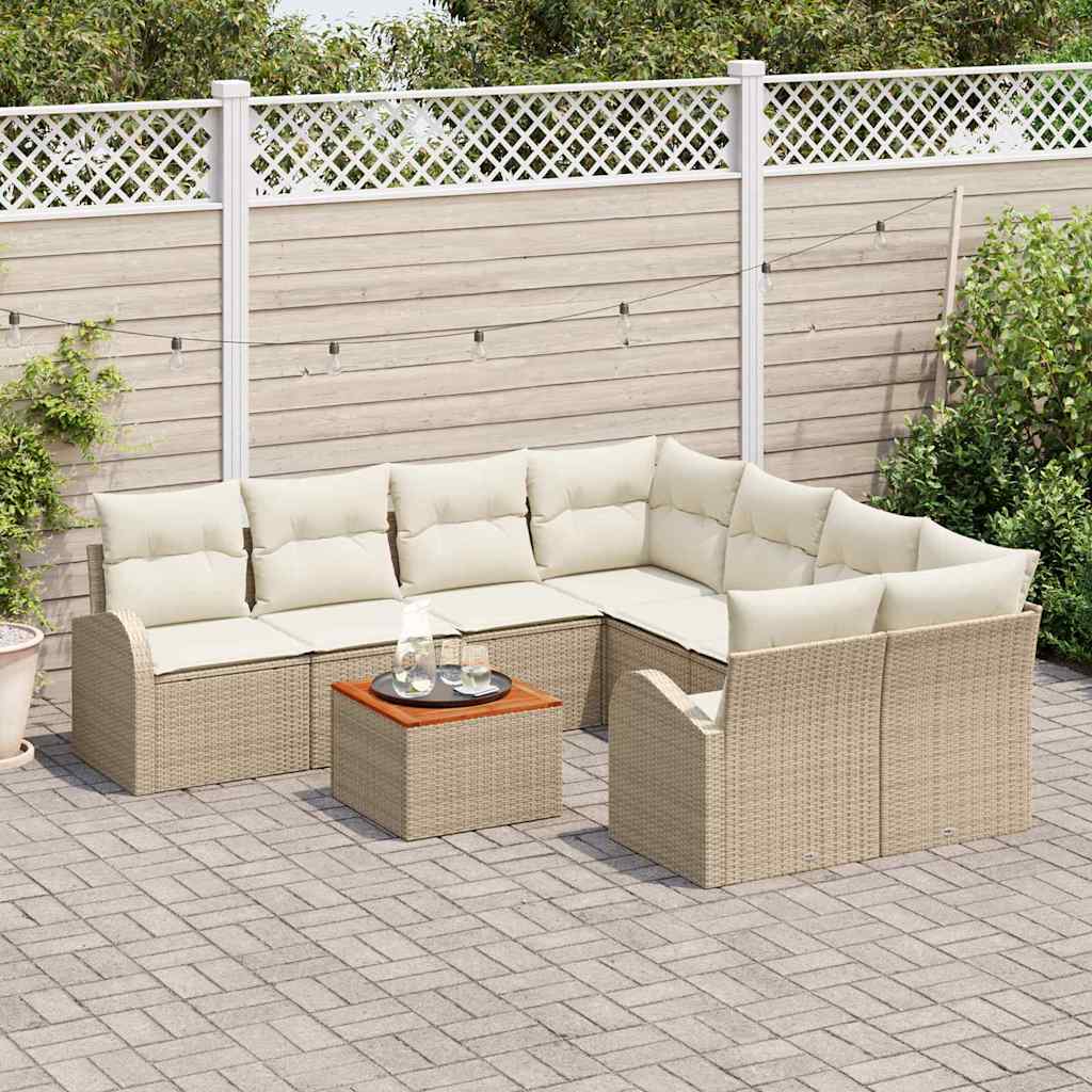 Tuinbankenset met kussen 9 pcs Beige poly rattan is nu te koop bij PeponiXL, paradijselijk wonen!