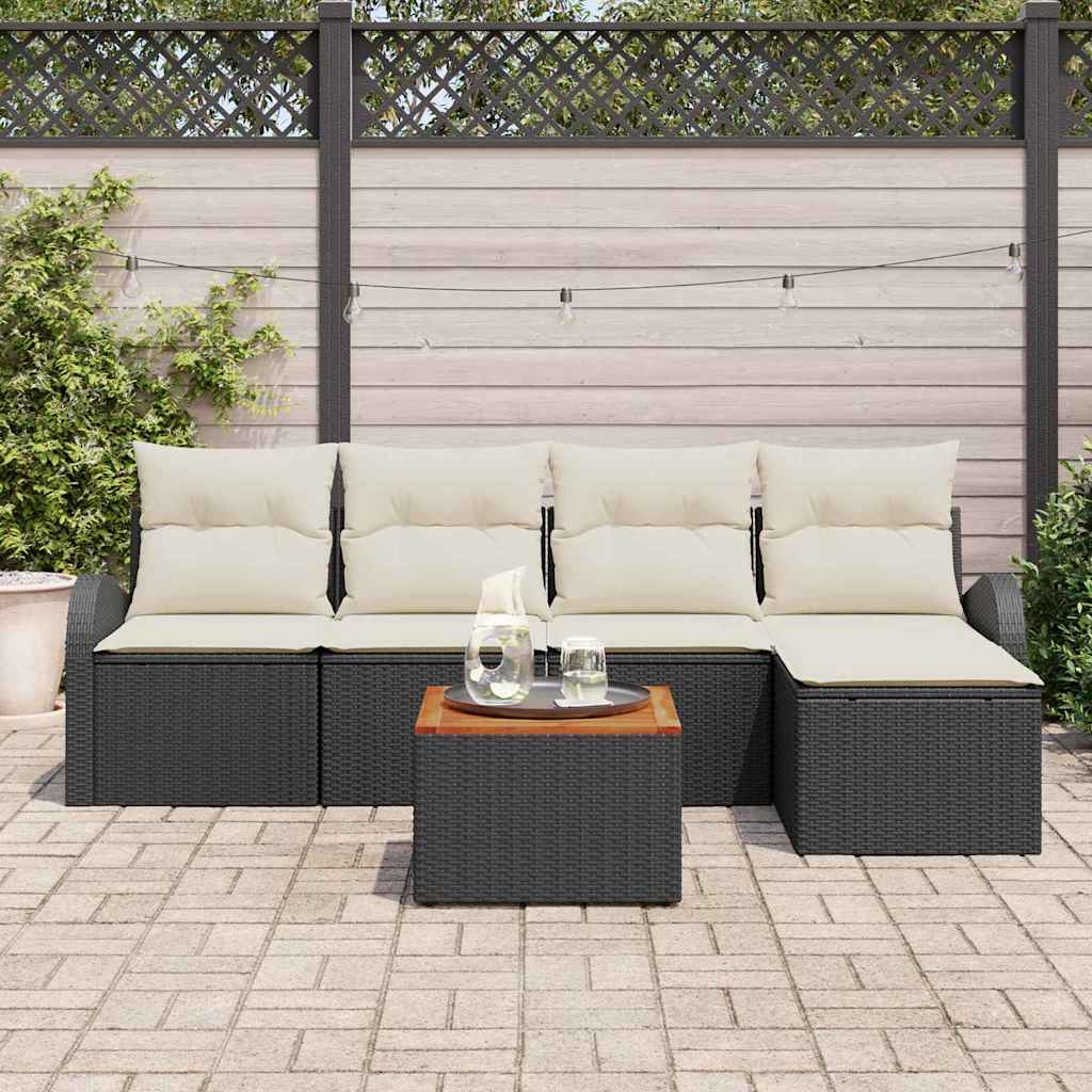 Tuinbankenset met kussen 6 pcs Zwart poly rattan is nu te koop bij PeponiXL, paradijselijk wonen!