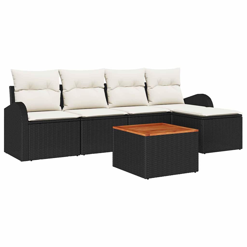Tuinbankenset met kussen 6 pcs Zwart poly rattan is nu te koop bij PeponiXL, paradijselijk wonen!