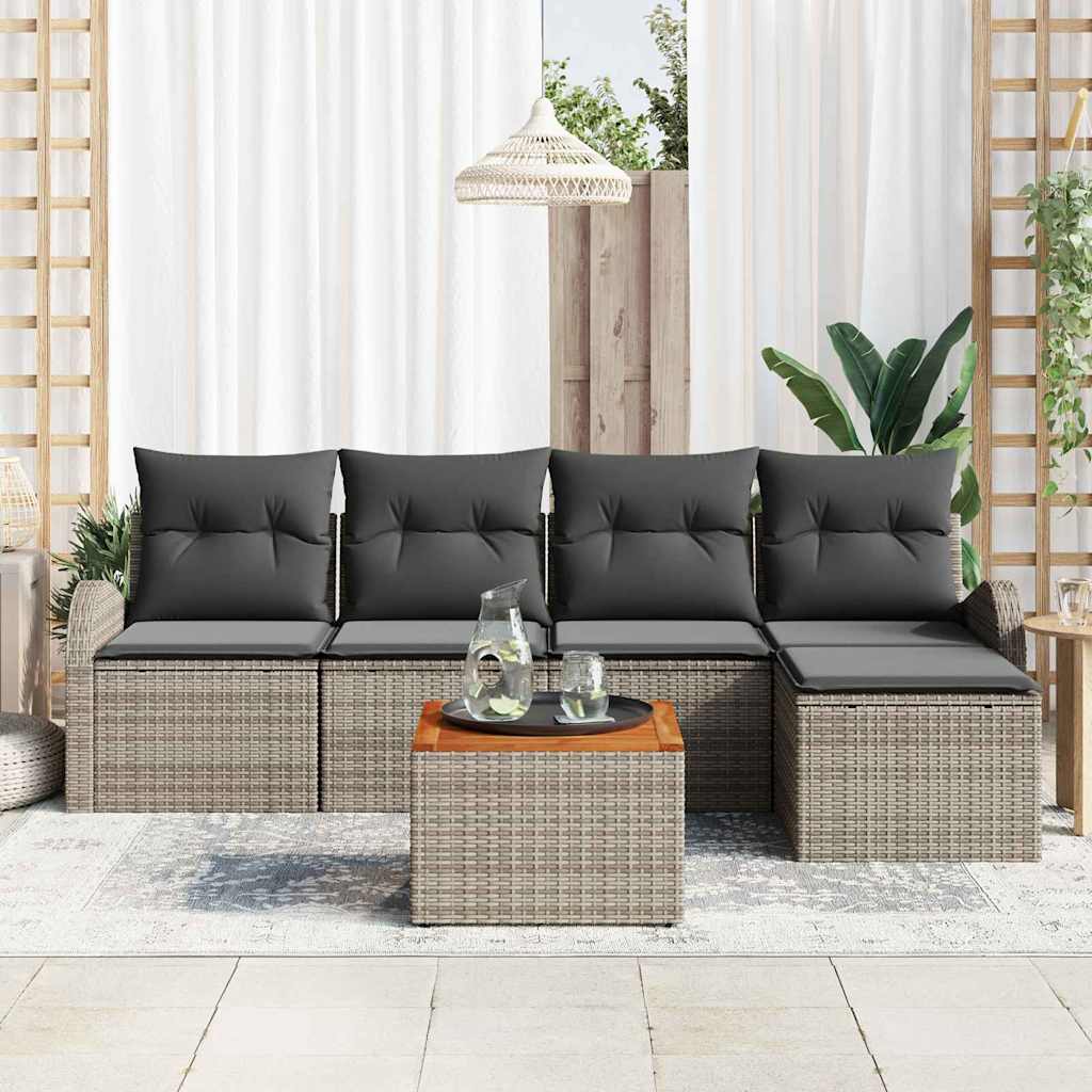 Tuinbankenset met kussen 6 pcs Grijs poly rattan is nu te koop bij PeponiXL, paradijselijk wonen!