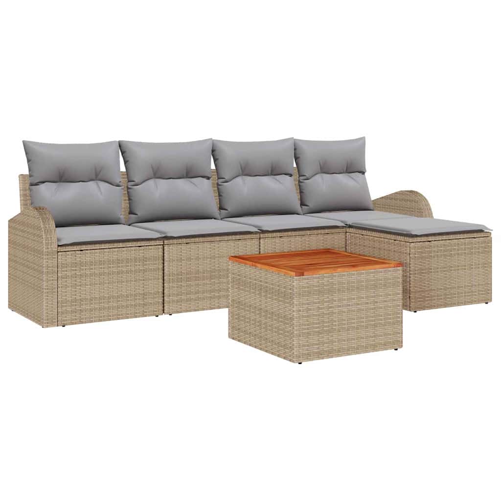 Tuinbankenset met kussen 6 pcs Beige poly rattan is nu te koop bij PeponiXL, paradijselijk wonen!