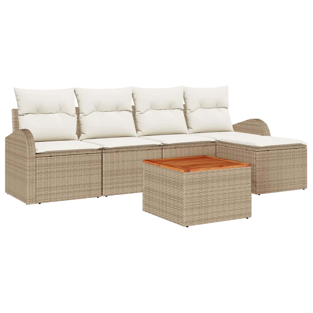 Tuinbankenset met kussen 6 pcs Beige poly rattan