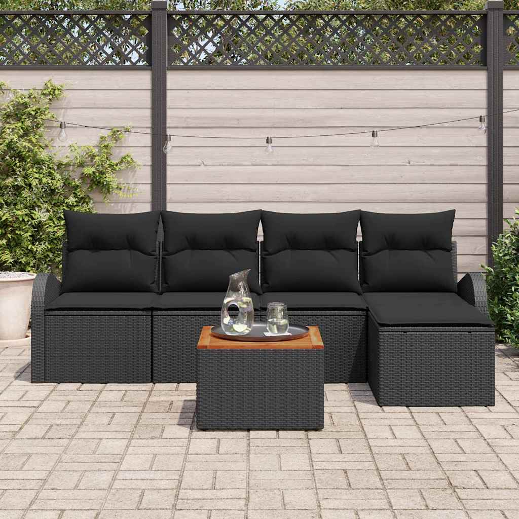 Tuinbankenset met kussen 6 pcs Zwart poly rattan is nu te koop bij PeponiXL, paradijselijk wonen!