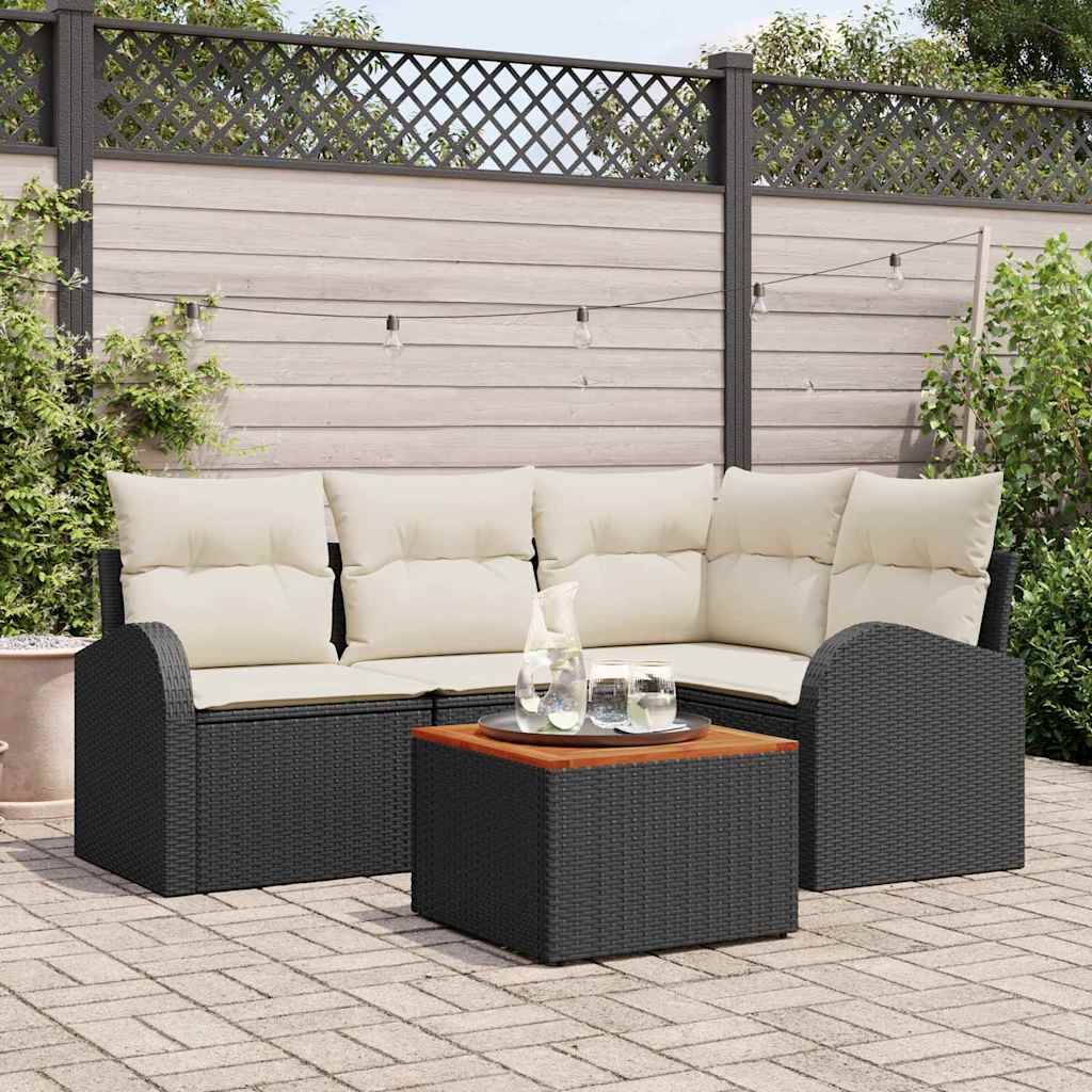 Tuinbankenset met kussen 5 pcs Zwart poly rattan is nu te koop bij PeponiXL, paradijselijk wonen!