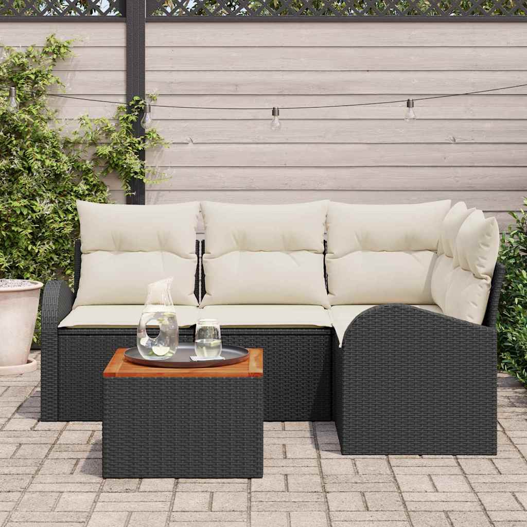 Tuinbankenset met kussen 5 pcs Zwart poly rattan is nu te koop bij PeponiXL, paradijselijk wonen!