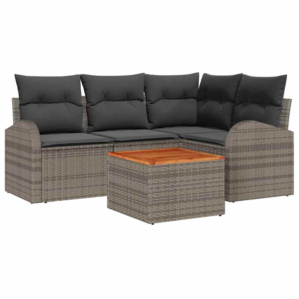 Tuinbankenset met kussen 5 pcs Grijs poly rattan is nu te koop bij PeponiXL, paradijselijk wonen!
