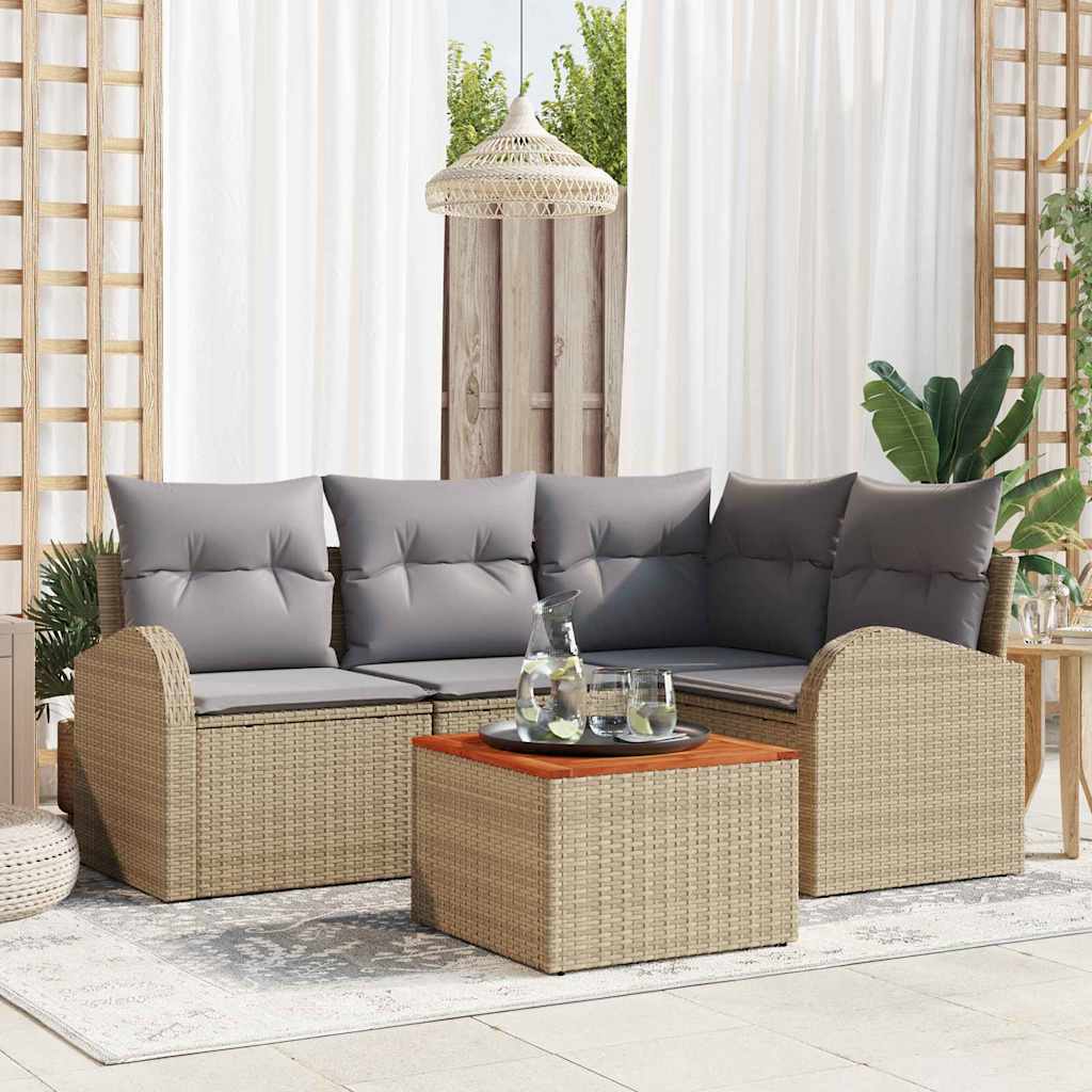 Tuinbankenset met kussen 5 pcs Beige poly rattan is nu te koop bij PeponiXL, paradijselijk wonen!