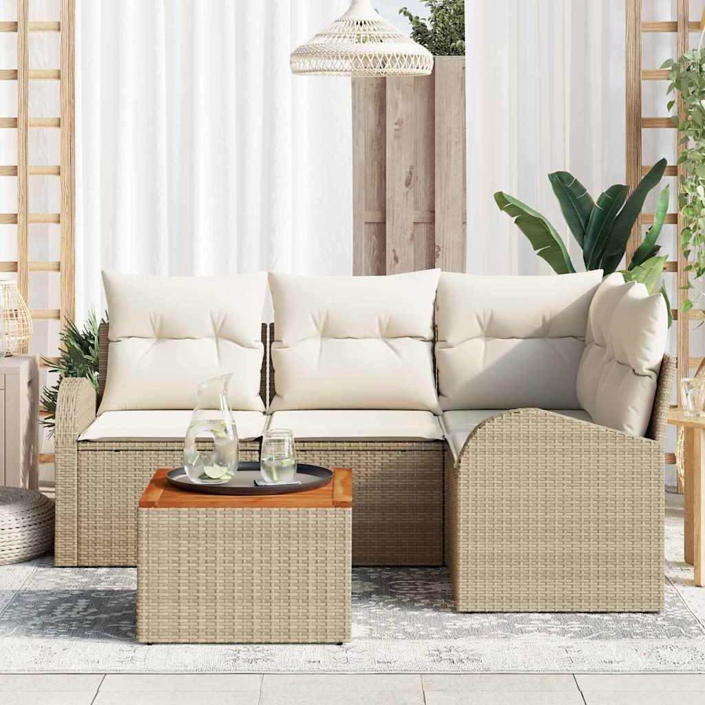 Tuinbankenset met kussen 5 pcs Beige poly rattan