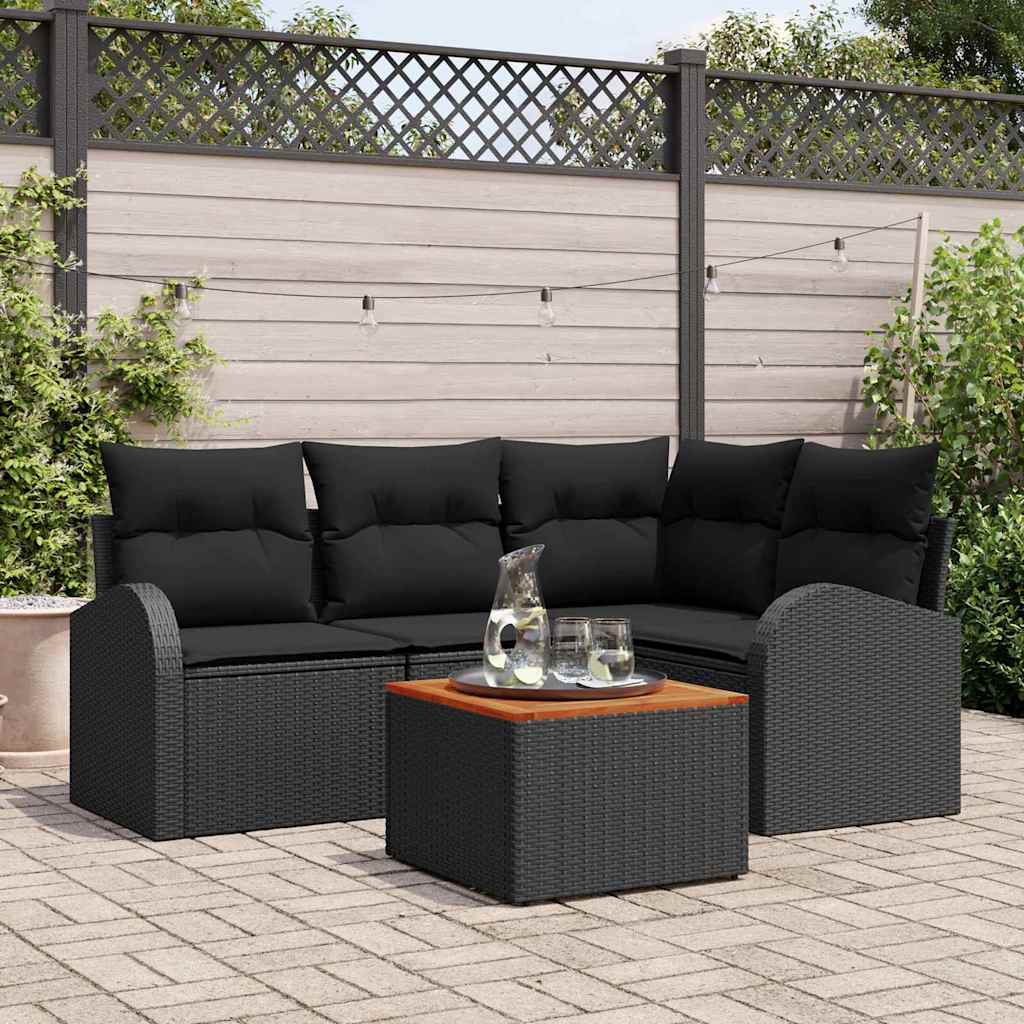 Tuinbankenset met kussen 5 pcs Zwart poly rattan is nu te koop bij PeponiXL, paradijselijk wonen!