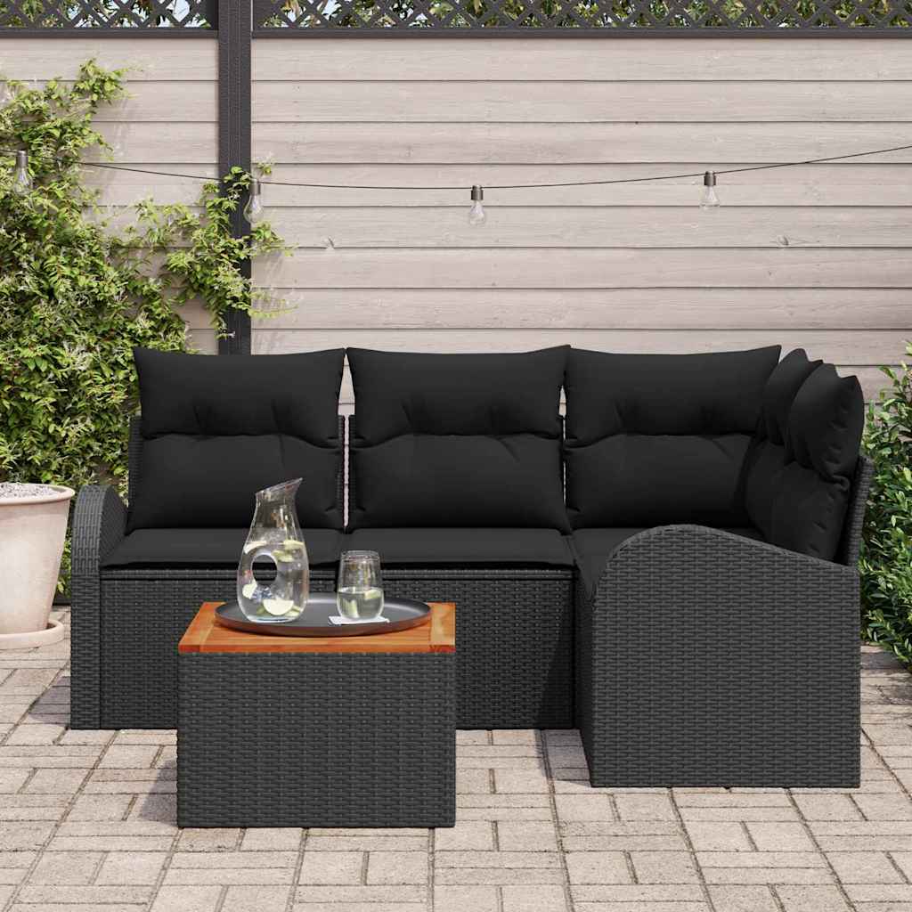 Tuinbankenset met kussen 5 pcs Zwart poly rattan is nu te koop bij PeponiXL, paradijselijk wonen!