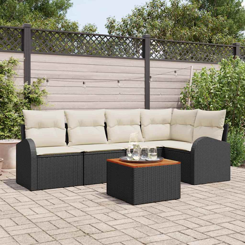 Tuinbankenset met kussen 6 pcs Zwart poly rattan is nu te koop bij PeponiXL, paradijselijk wonen!