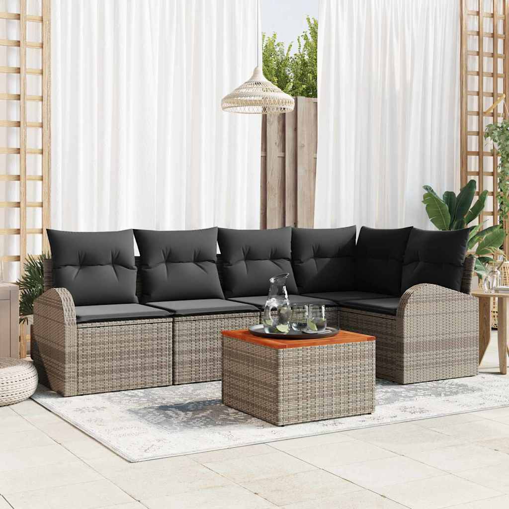 Tuinbankenset met kussen 6 pcs Grijs poly rattan is nu te koop bij PeponiXL, paradijselijk wonen!