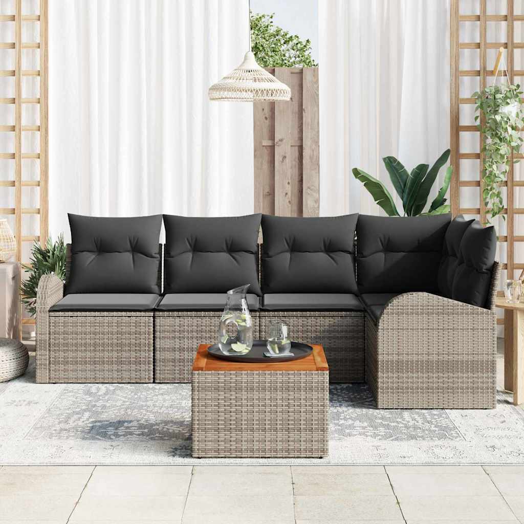 Tuinbankenset met kussen 6 pcs Grijs poly rattan is nu te koop bij PeponiXL, paradijselijk wonen!