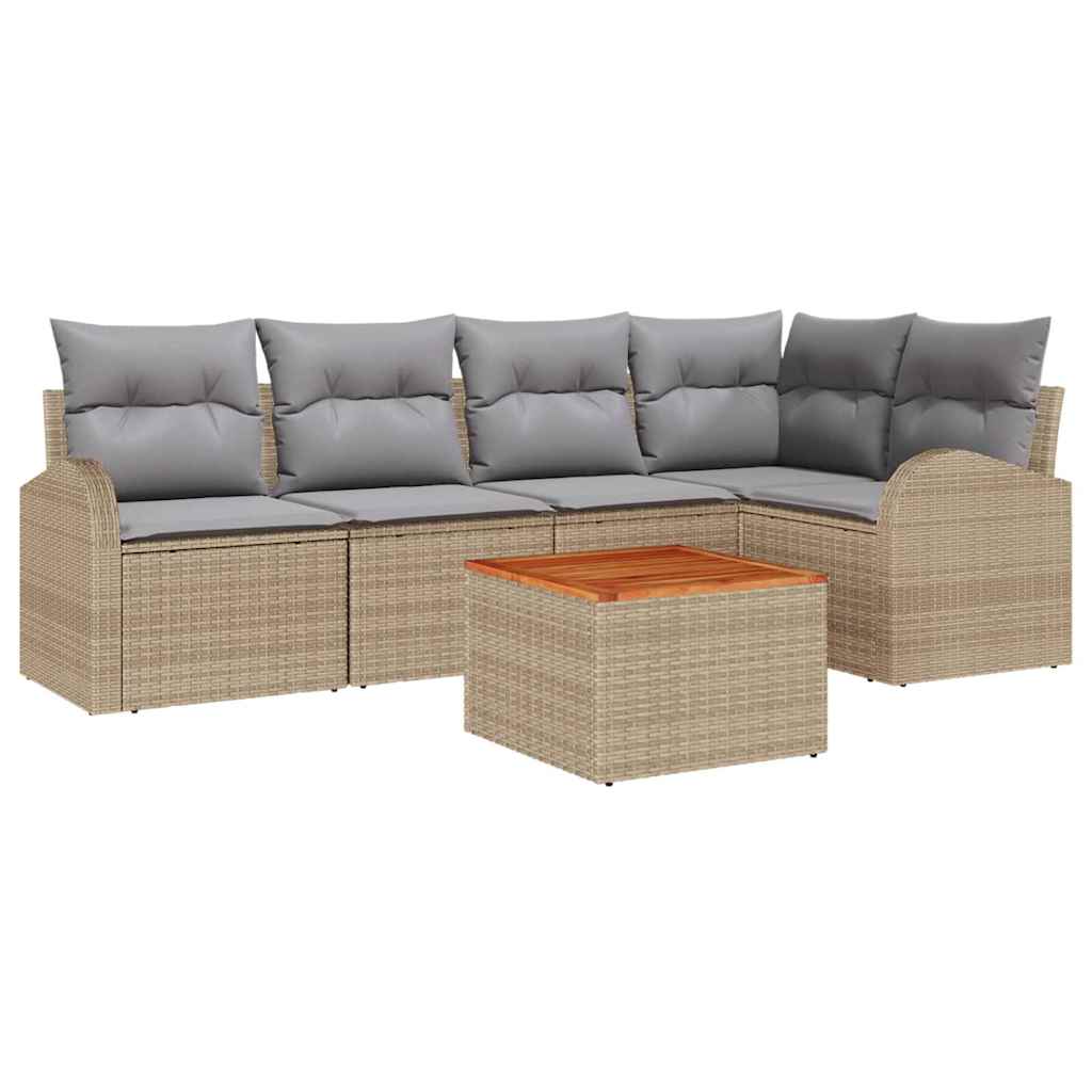 Tuinbankenset met kussen 6 pcs Beige poly rattan is nu te koop bij PeponiXL, paradijselijk wonen!