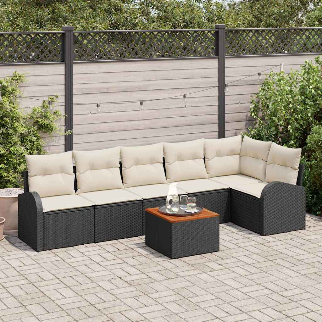 Tuinbankenset met kussen 7 pcs Zwart poly rattan is nu te koop bij PeponiXL, paradijselijk wonen!