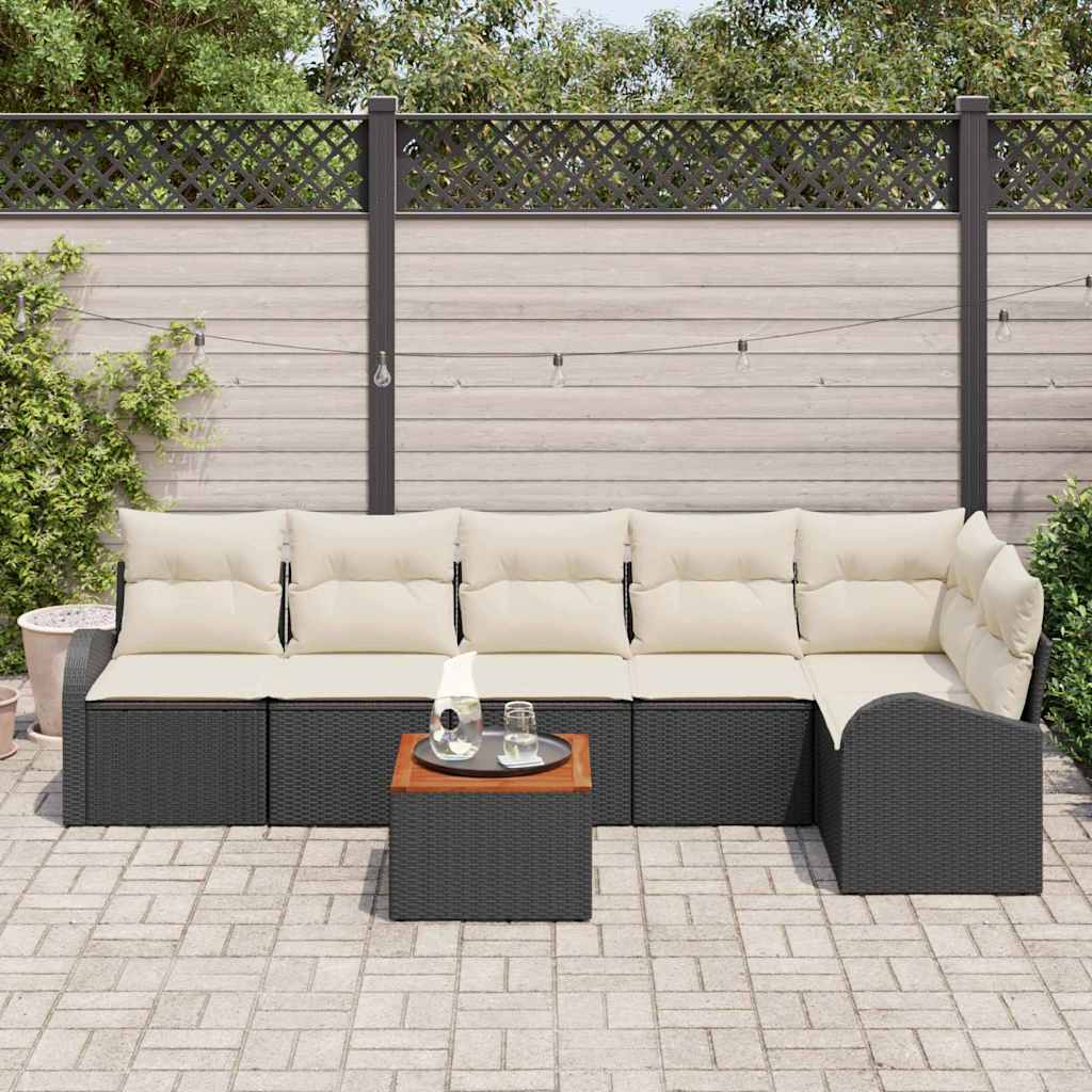 Tuinbankenset met kussen 7 pcs Zwart poly rattan is nu te koop bij PeponiXL, paradijselijk wonen!