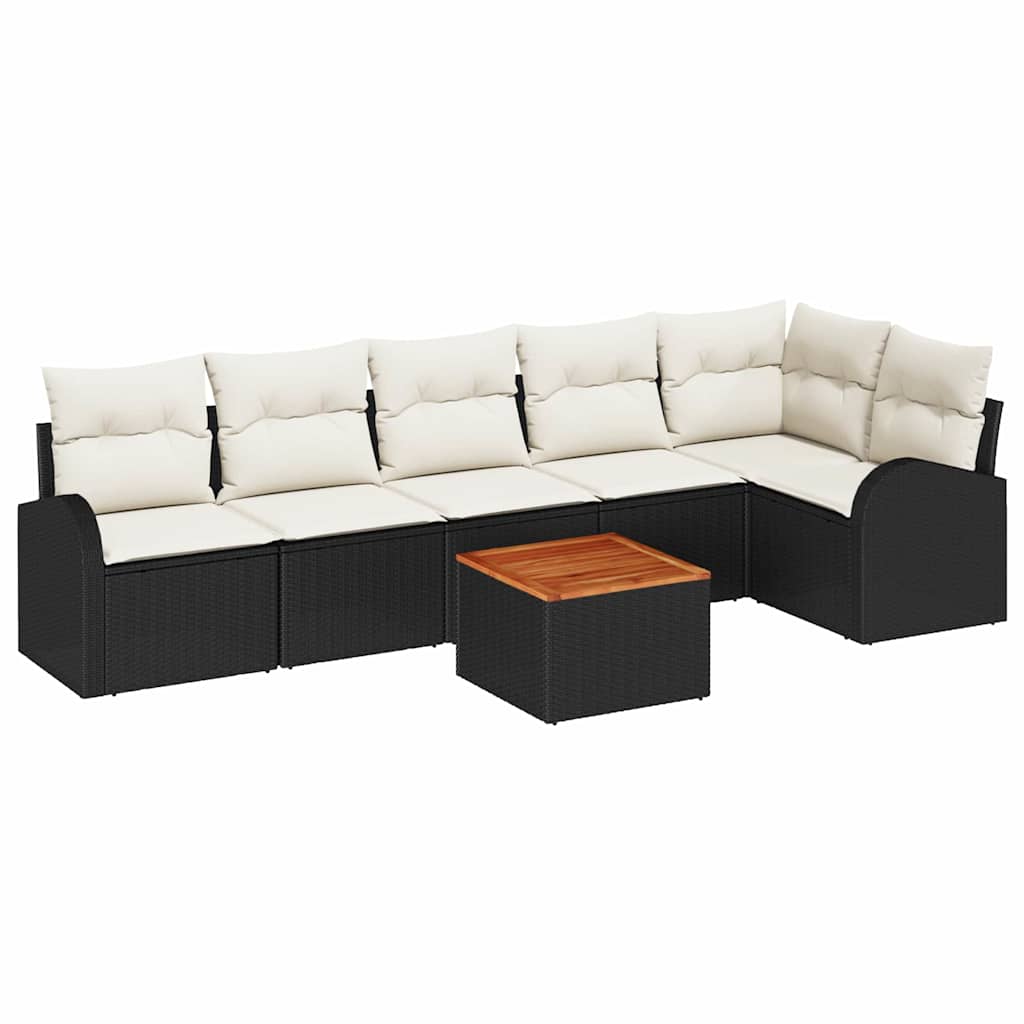 Tuinbankenset met kussen 7 pcs Zwart poly rattan is nu te koop bij PeponiXL, paradijselijk wonen!