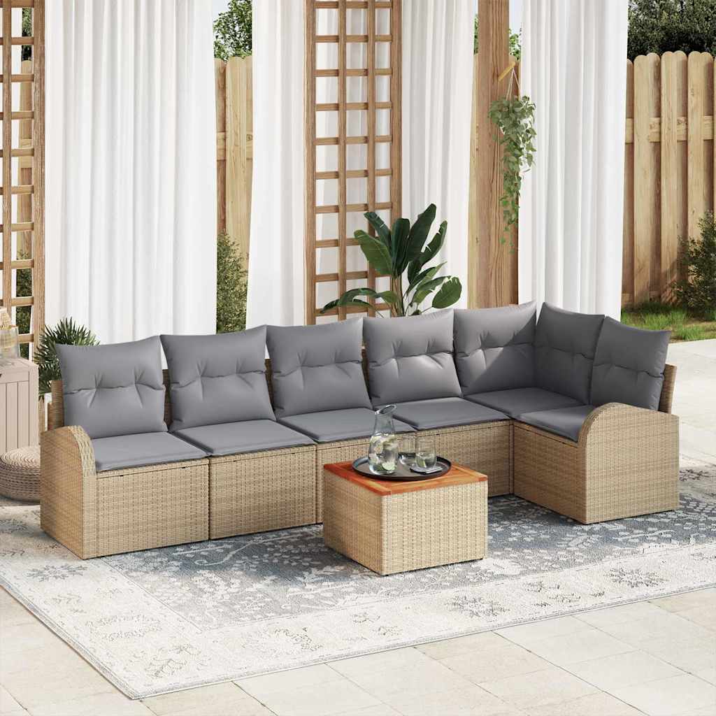 Tuinbankenset met kussen 7 pcs Beige poly rattan is nu te koop bij PeponiXL, paradijselijk wonen!