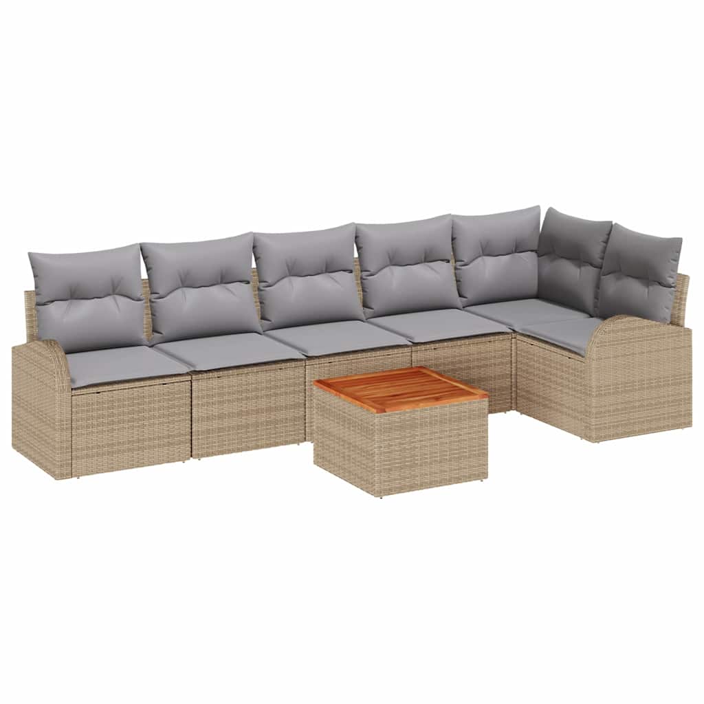Tuinbankenset met kussen 7 pcs Beige poly rattan is nu te koop bij PeponiXL, paradijselijk wonen!