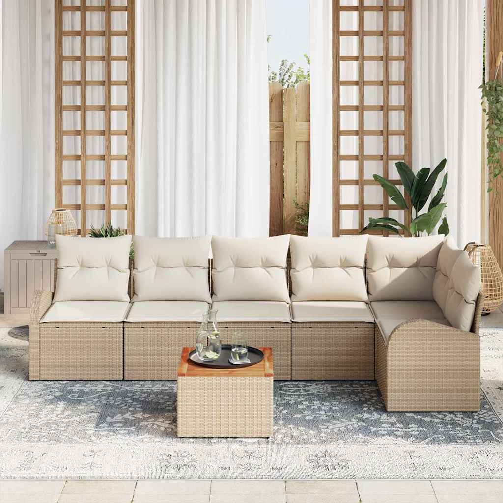 Tuinbankenset met kussen 7 pcs Beige poly rattan is nu te koop bij PeponiXL, paradijselijk wonen!