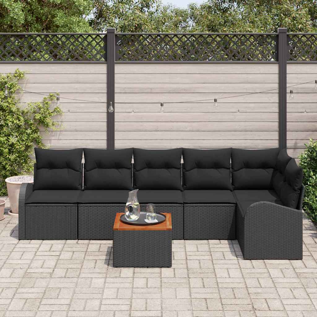 Tuinbankenset met kussen 7 pcs Zwart poly rattan is nu te koop bij PeponiXL, paradijselijk wonen!
