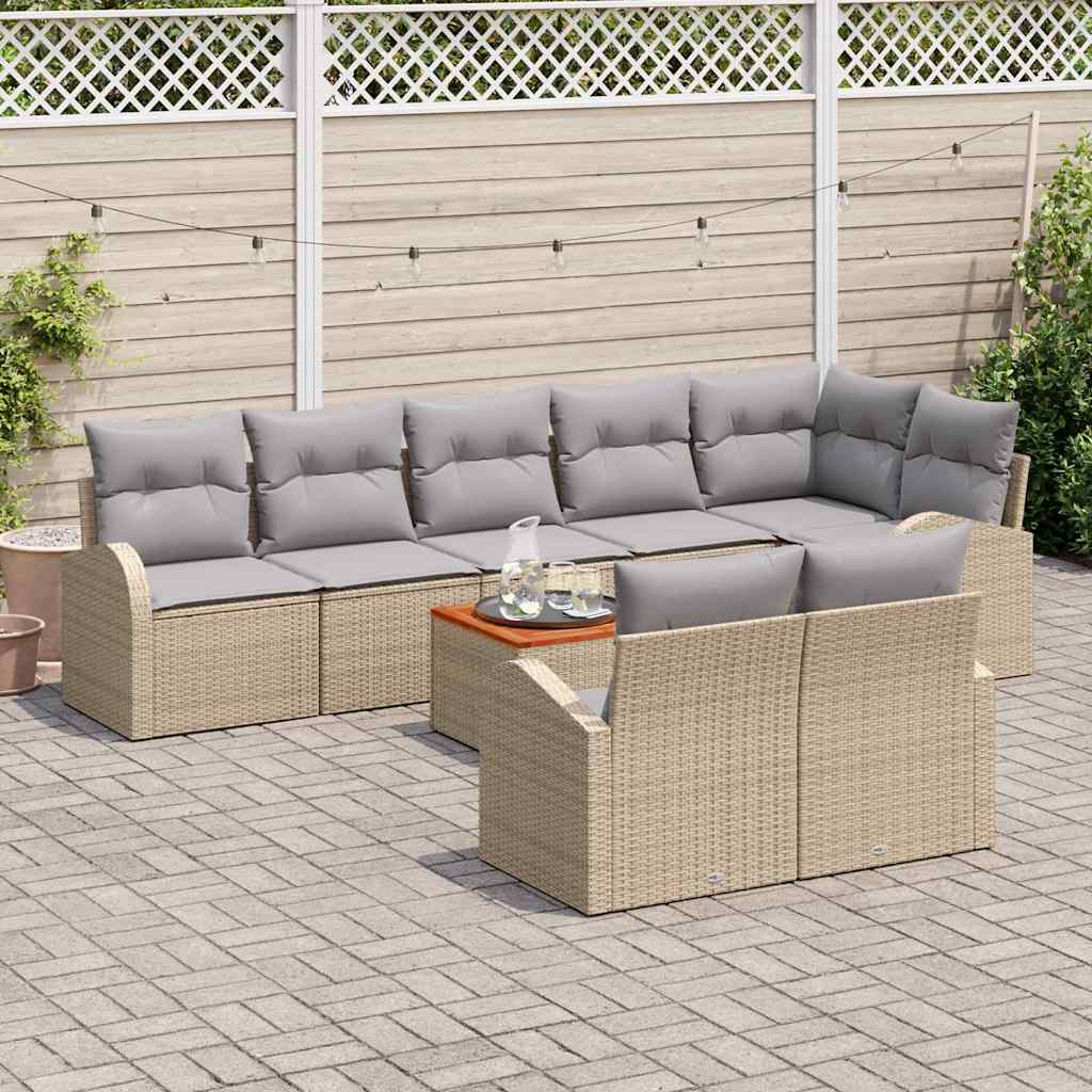 Tuinbankenset met kussen 9 pcs Beige poly rattan is nu te koop bij PeponiXL, paradijselijk wonen!