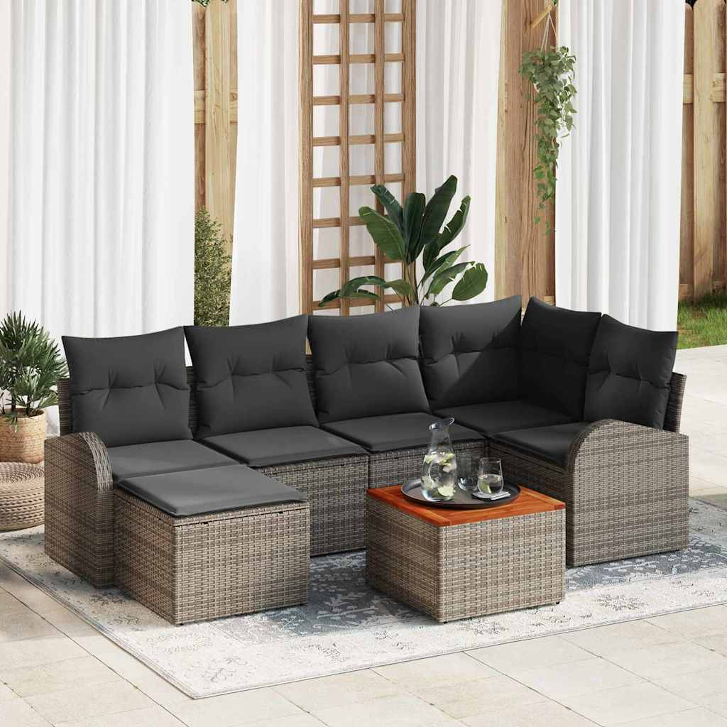 Tuinbankenset met kussen 7 pcs Grijs poly rattan is nu te koop bij PeponiXL, paradijselijk wonen!