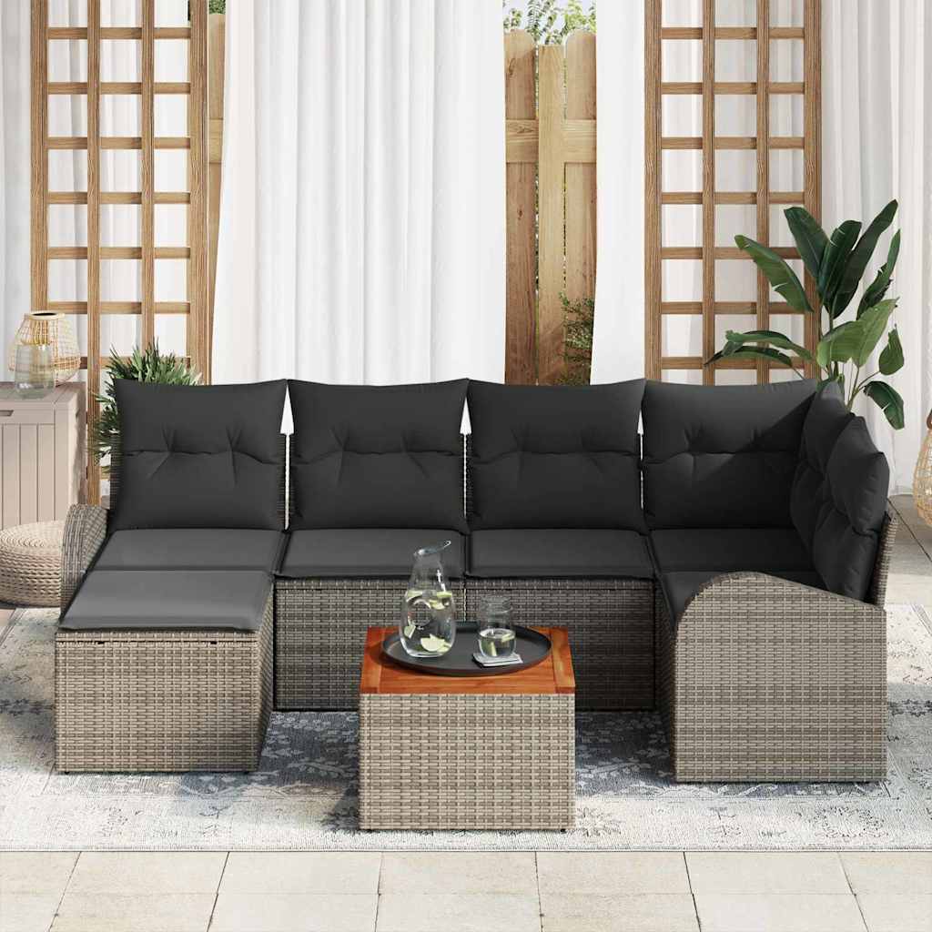 Tuinbankenset met kussen 7 pcs Grijs poly rattan is nu te koop bij PeponiXL, paradijselijk wonen!