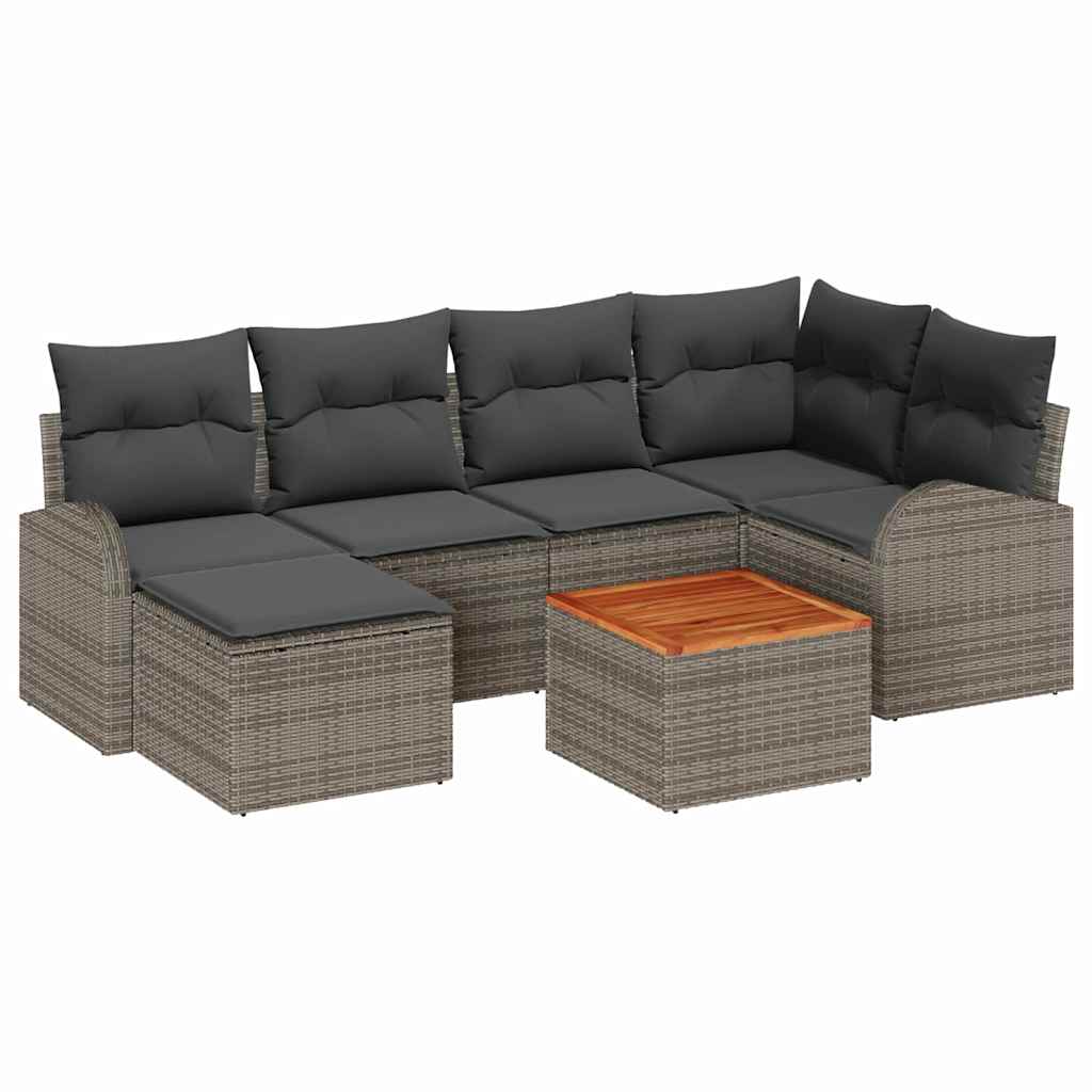 Tuinbankenset met kussen 7 pcs Grijs poly rattan is nu te koop bij PeponiXL, paradijselijk wonen!
