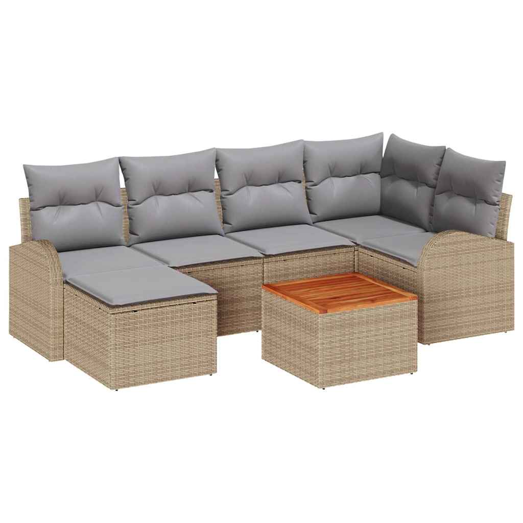 Tuinbankenset met kussen 7 pcs Beige poly rattan is nu te koop bij PeponiXL, paradijselijk wonen!