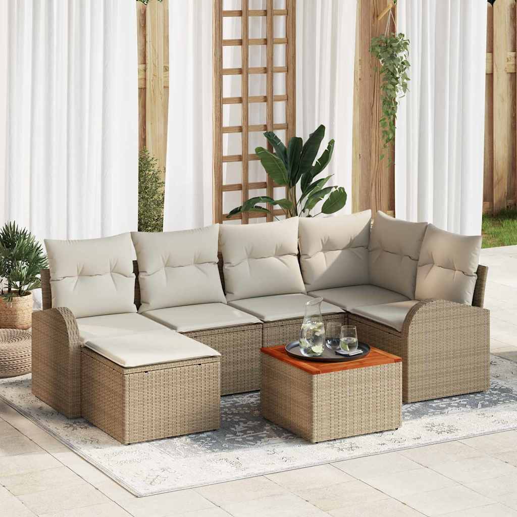 Tuinbankenset met kussen 7 pcs Beige poly rattan