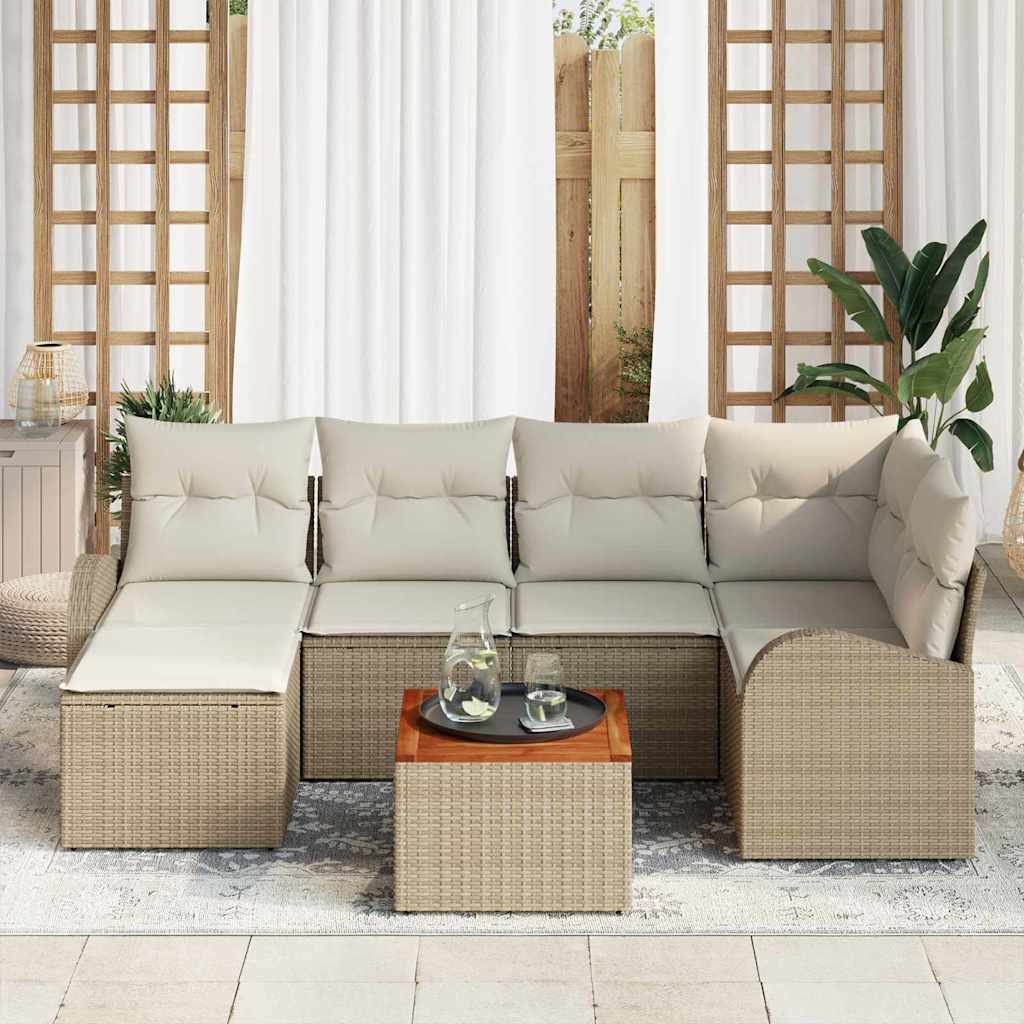 Tuinbankenset met kussen 7 pcs Beige poly rattan