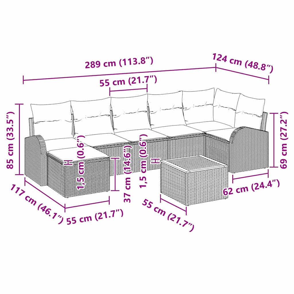 Tuinbankenset met kussen 8 pcs Beige poly rattan is nu te koop bij PeponiXL, paradijselijk wonen!