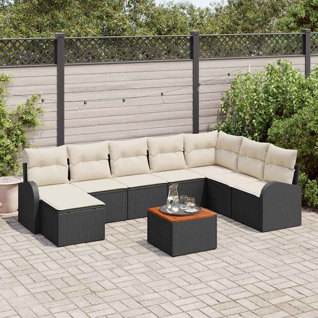 Tuinbankenset met kussen 9 pcs Zwart poly rattan is nu te koop bij PeponiXL, paradijselijk wonen!