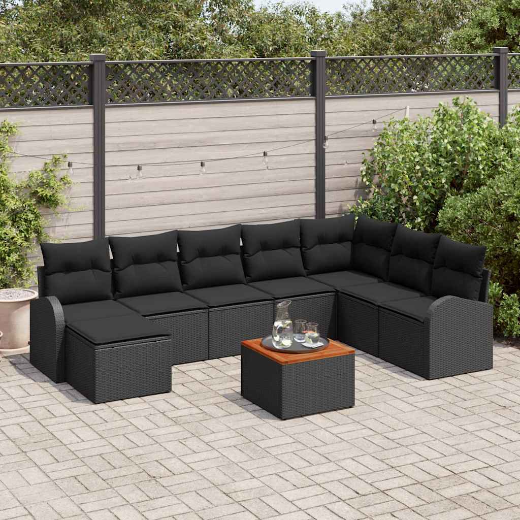 Tuinbankenset met kussen 9 pcs Zwart poly rattan is nu te koop bij PeponiXL, paradijselijk wonen!