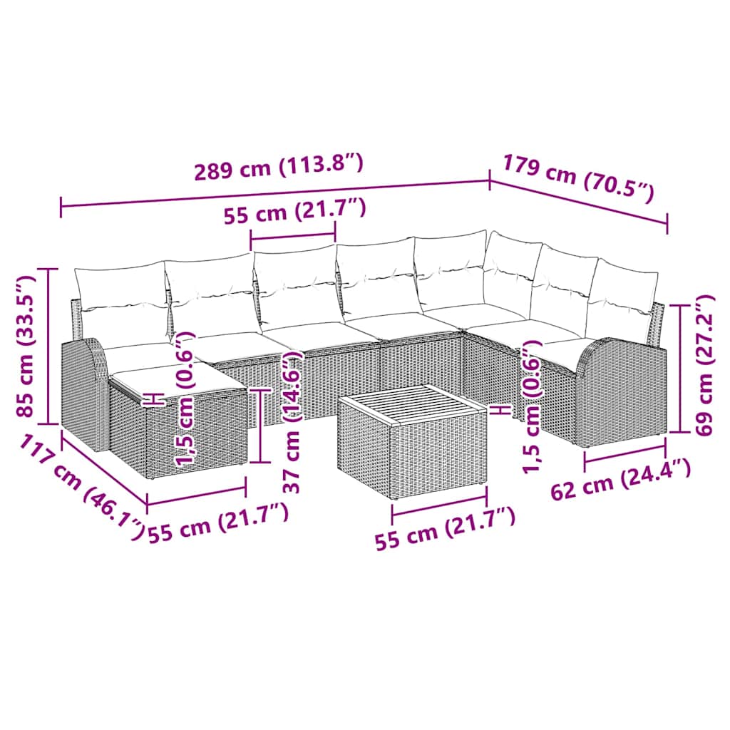 Tuinbankenset met kussen 9 pcs Zwart poly rattan is nu te koop bij PeponiXL, paradijselijk wonen!