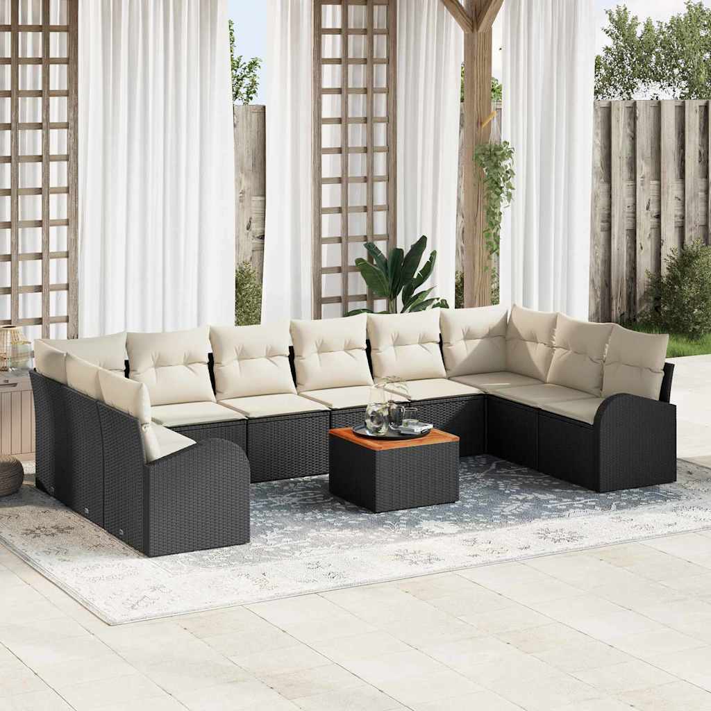 Tuinbankenset met kussen 11 pcs Zwart poly rattan is nu te koop bij PeponiXL, paradijselijk wonen!