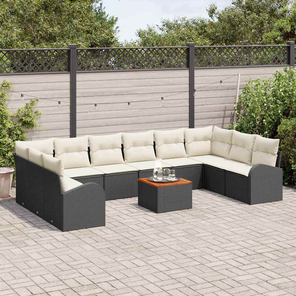 Tuinbankenset met kussen 11 pcs Zwart poly rattan is nu te koop bij PeponiXL, paradijselijk wonen!