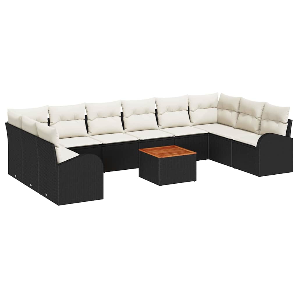 Tuinbankenset met kussen 11 pcs Zwart poly rattan is nu te koop bij PeponiXL, paradijselijk wonen!