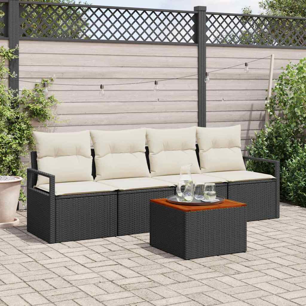 Tuinbankenset met kussen 5 pcs Zwart poly rattan is nu te koop bij PeponiXL, paradijselijk wonen!