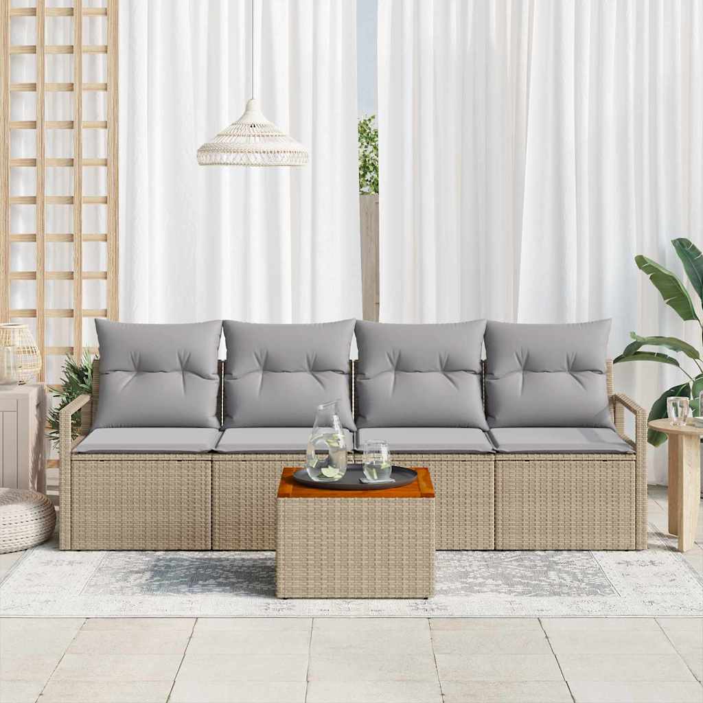 Tuinbankenset met kussen 5 pcs Beige poly rattan is nu te koop bij PeponiXL, paradijselijk wonen!