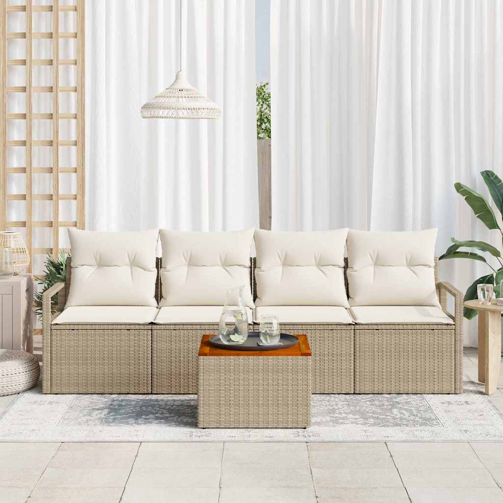 Tuinbankenset met kussen 5 pcs Beige poly rattan