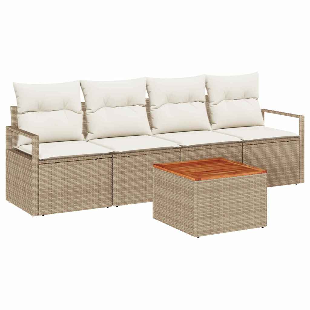 Tuinbankenset met kussen 5 pcs Beige poly rattan