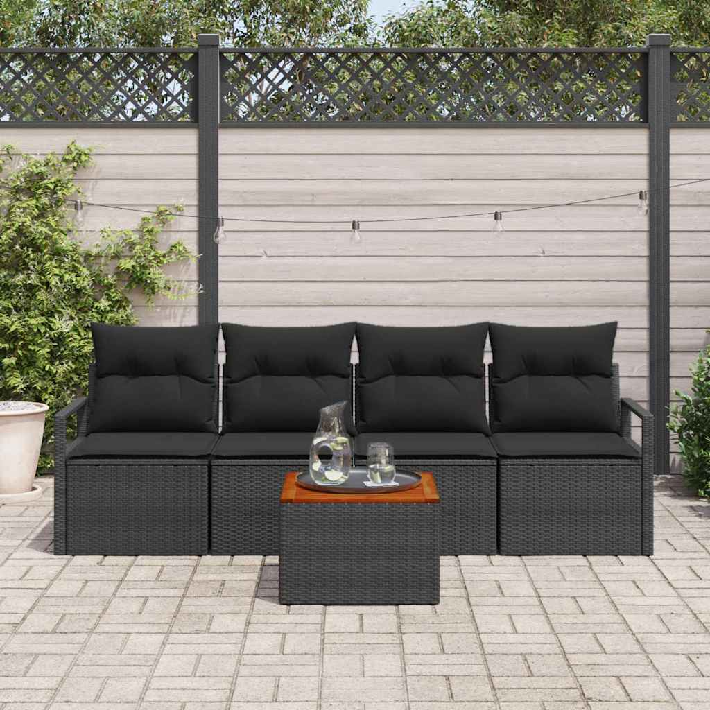 Tuinbankenset met kussen 5 pcs Zwart poly rattan is nu te koop bij PeponiXL, paradijselijk wonen!