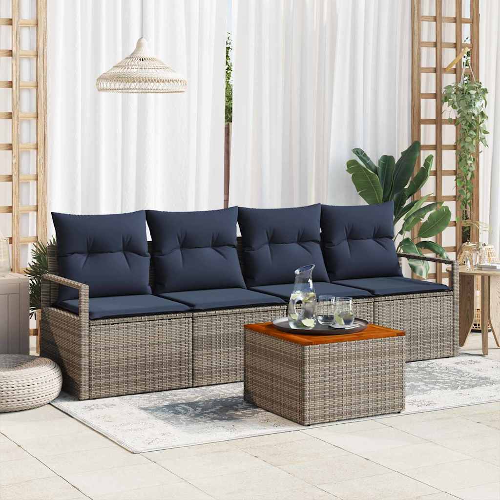 Tuinbankenset met kussen 5 pcs Grijs poly rattan is nu te koop bij PeponiXL, paradijselijk wonen!